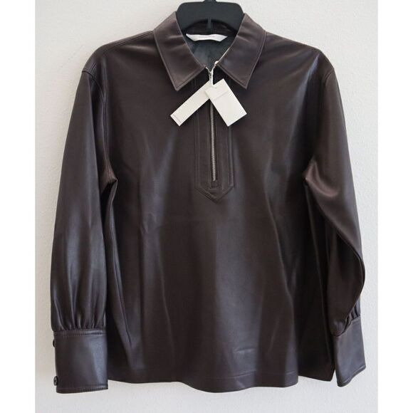 Rebecca Taylor 722439B041 Women's Sz XS Deep Port Brown Faux Leather Top - Picture 3 of 7